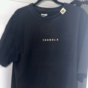 young la oversized box logo tee black Large